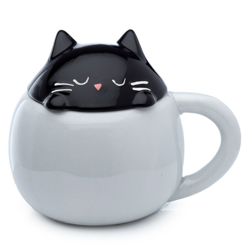Tasse en céramique formée au couvercle de chat fin félin