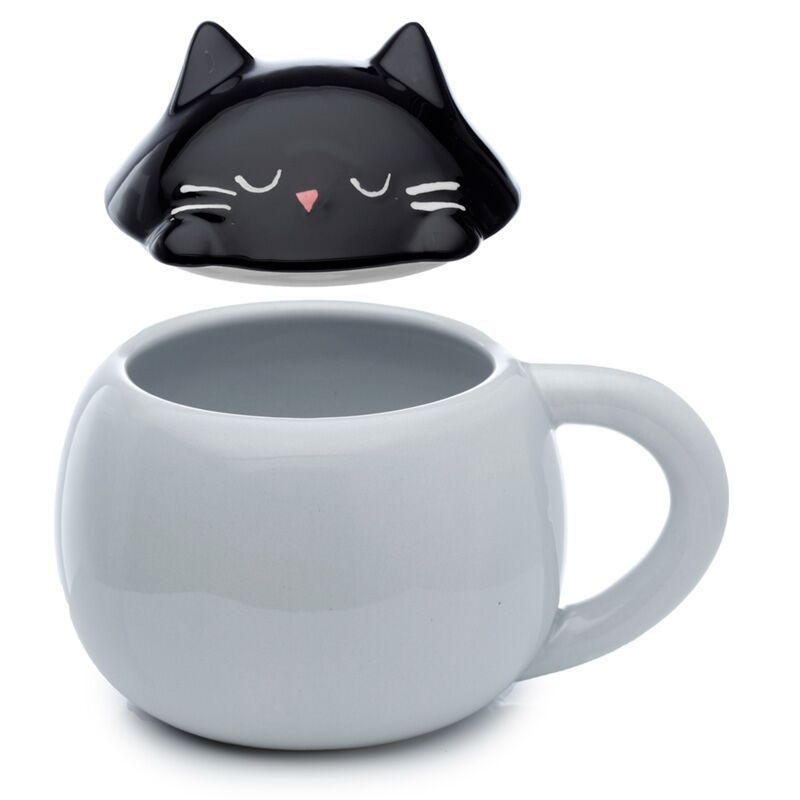 Tasse en céramique formée au couvercle de chat fin félin