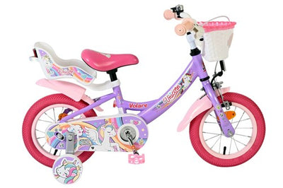 Vélo enfant licorne Volare - filles - 12 pouces - violet
