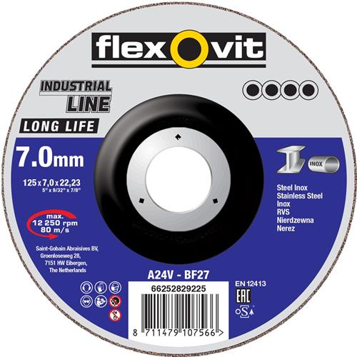 Flexovit abs industriel 125x4x22,23 a24v t27 acier inoxydable | 20 pièces