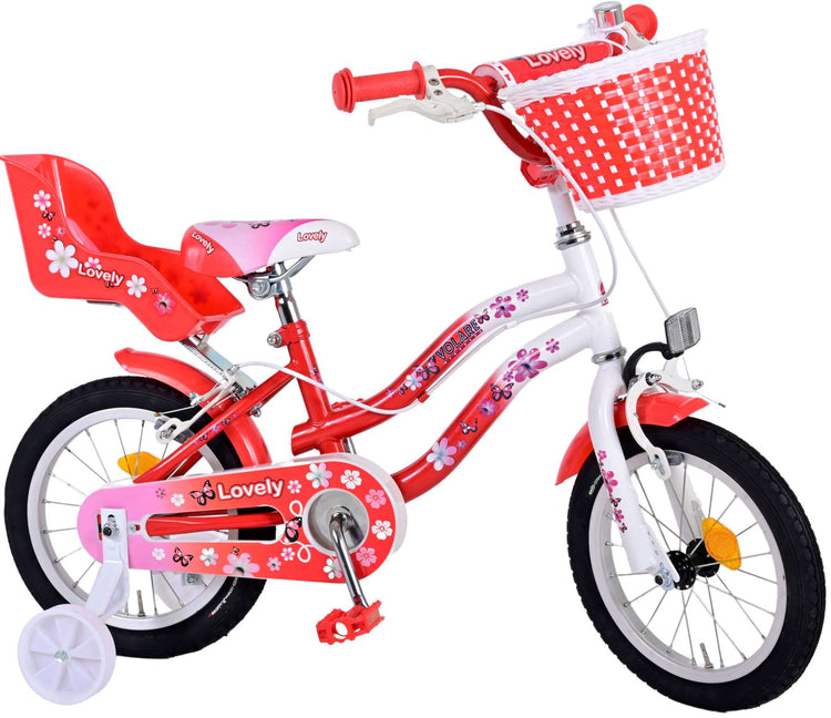 Volare le vélo pour enfants charmant - Girls - 14 pouces - Blanc rouge - Freins à deux mains