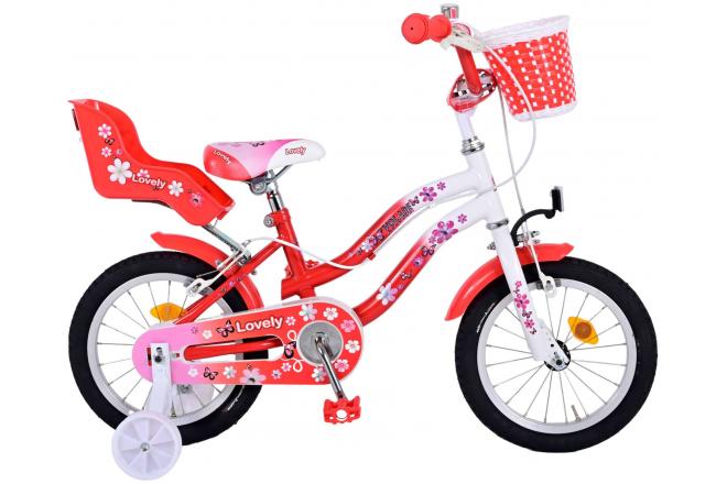 Volare le vélo pour enfants charmant - Girls - 14 pouces - Blanc rouge - Freins à deux mains