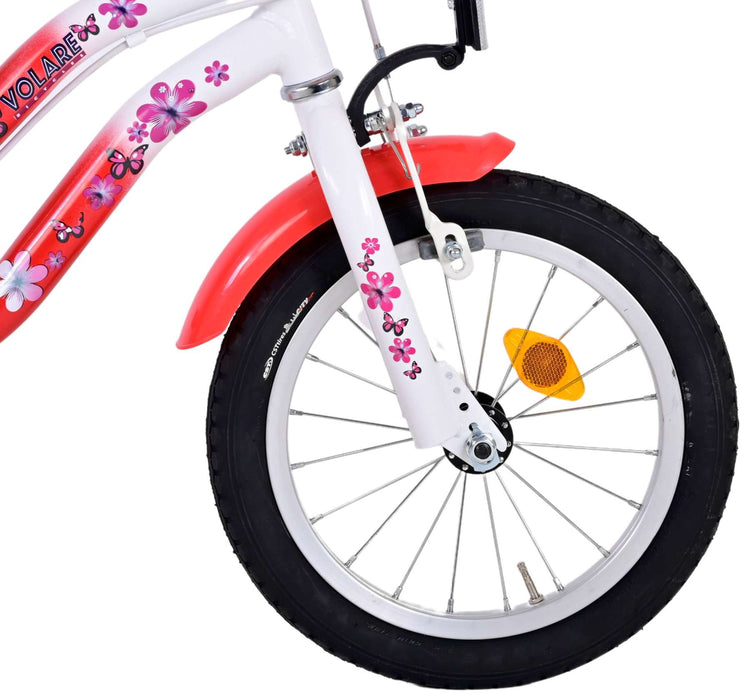 Volare le vélo pour enfants charmant - Girls - 14 pouces - Blanc rouge - Freins à deux mains