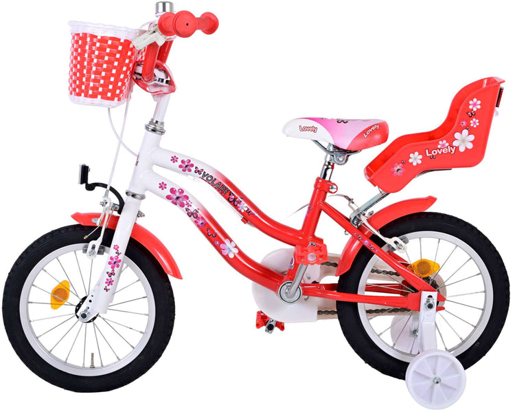 Volare le vélo pour enfants charmant - Girls - 14 pouces - Blanc rouge - Freins à deux mains