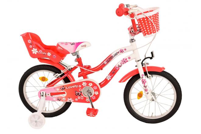 Volare le vélo pour enfants charmant - Girls - 16 pouces - Blanc rouge - Freins à deux mains