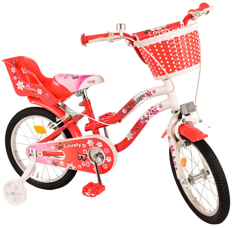 Volare le vélo pour enfants charmant - Girls - 16 pouces - Blanc rouge - Freins à deux mains