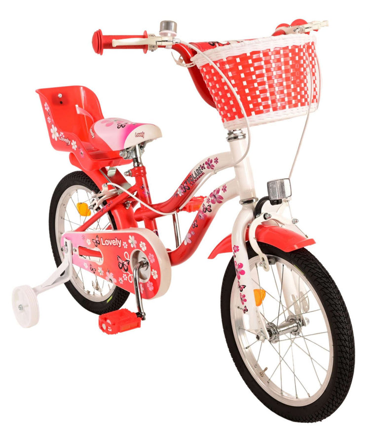Volare le vélo pour enfants charmant - Girls - 16 pouces - Blanc rouge - Freins à deux mains