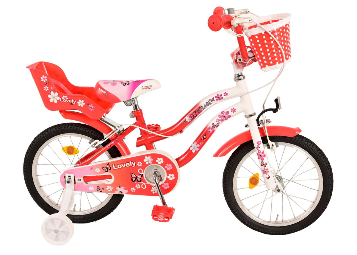 Volare le vélo pour enfants charmant - Girls - 16 pouces - Blanc rouge - Freins à deux mains