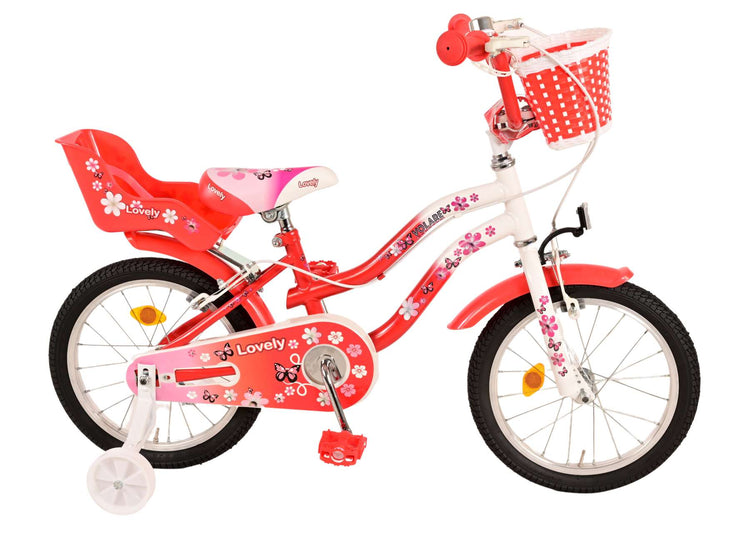 Volare le vélo pour enfants charmant - Girls - 16 pouces - Blanc rouge - Freins à deux mains