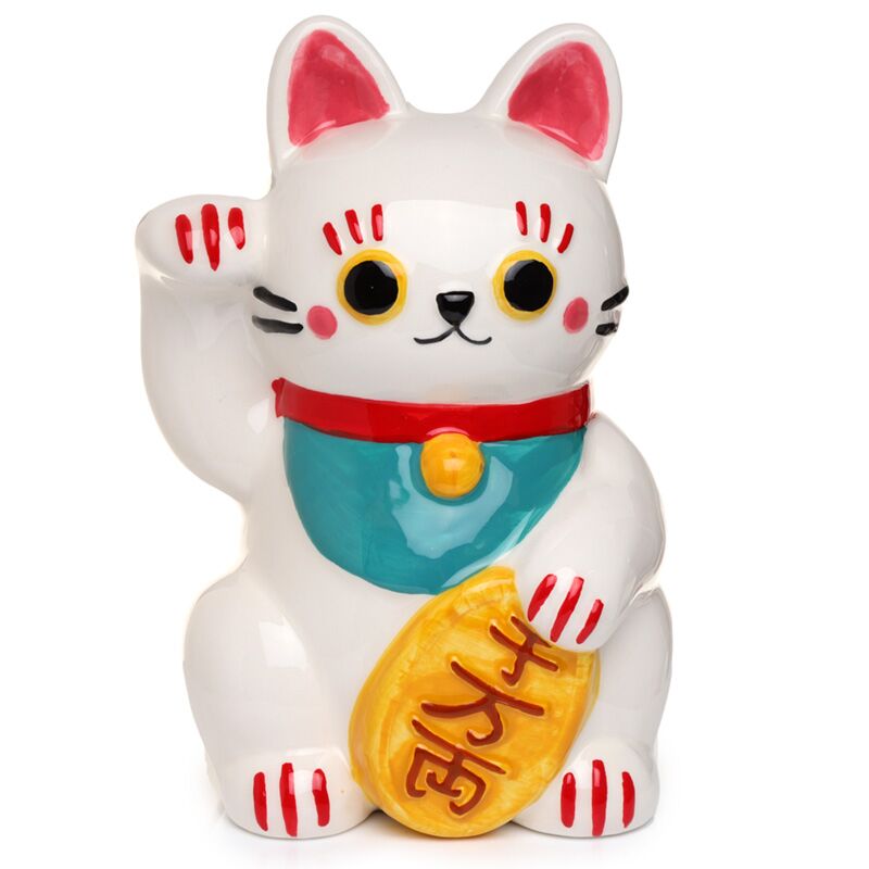 Maneki Neko White Ceramic Money Box