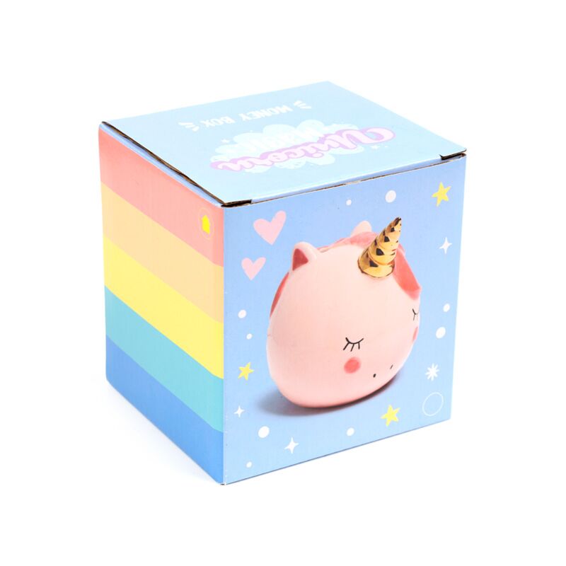 Banque de piggy rose de la licorne arc-en-ciel enchantée