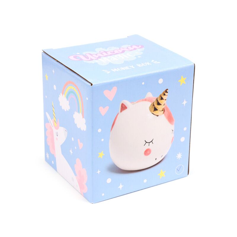 Banque de piggy blanche de la licorne arc-en-ciel enchantée