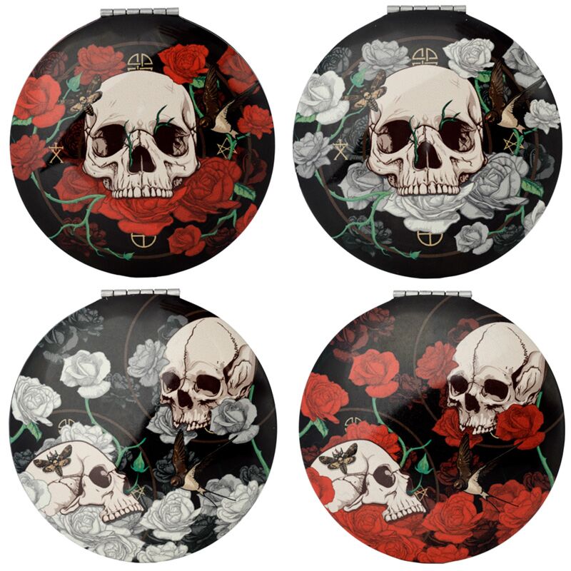 Crâne et roses compacte make -up miroir