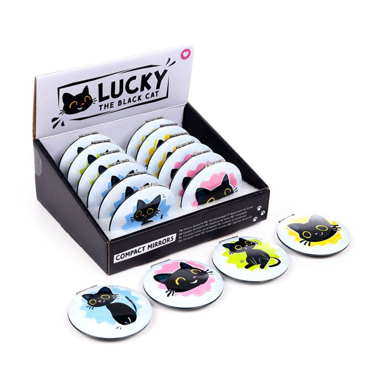 Miroir de maquillage compact Lucky le chat noir