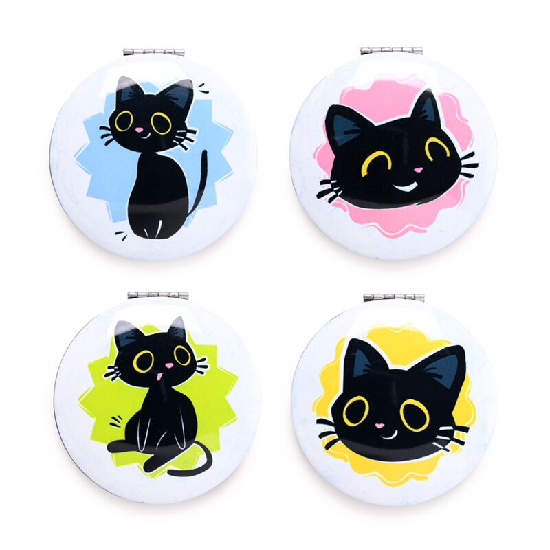 Miroir de maquillage compact Lucky le chat noir