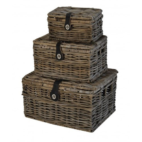 Dr Wicker V-Aged Panier avec couvercle 40x30x23 Gray