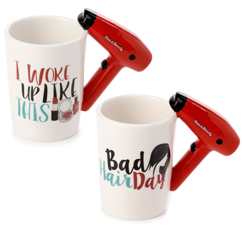 Slogan de sèche-cheveux - Tasse en céramique de poignée formée
