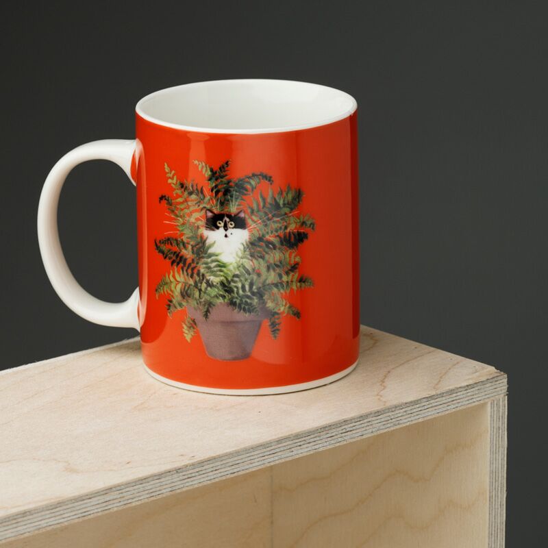 Kim Haskins Cat en plante Pot Porcelaine Red Porcelain