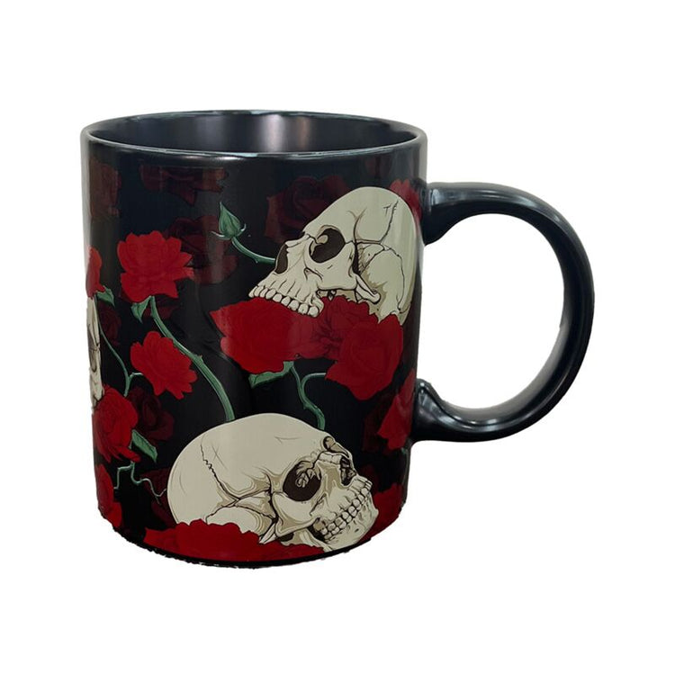 Mug en porcelaine tête de mort roses