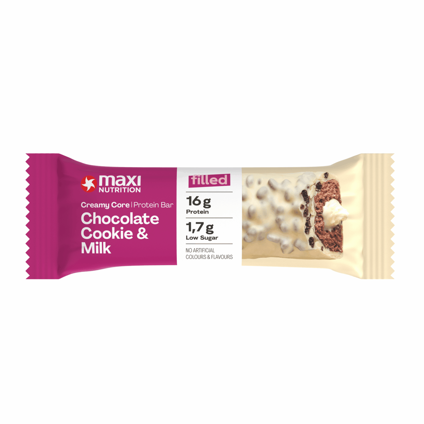 Maxi nutrition maxinutrition barre protéinée à noyau crémeux chocolat biscuit lait (12x 45g)