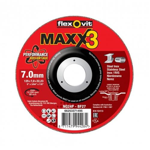 Flexovit abs maxx 3 acier inoxydable 180x7x22,23 nq24p t27 | 10 pièces