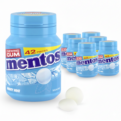 Mentos gomme menthe puissante bouteille 42 pièces (6 pots)