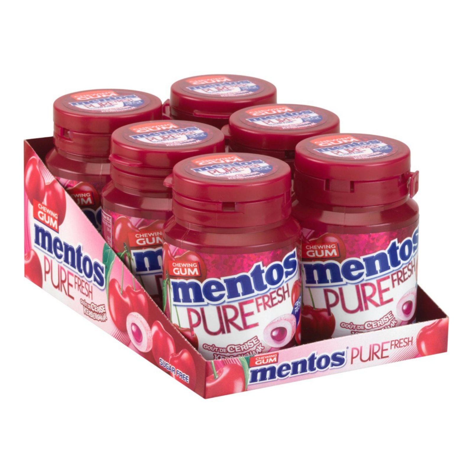Chewing-gum Mentos pure cerise fraîche bouteille (6x 30 pièces)