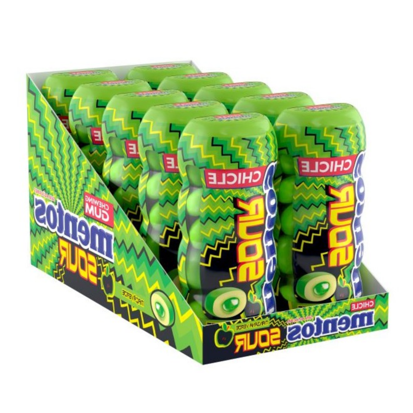 Pot de pomme verte aigre-gomme Mentos (10x 28 pièces)