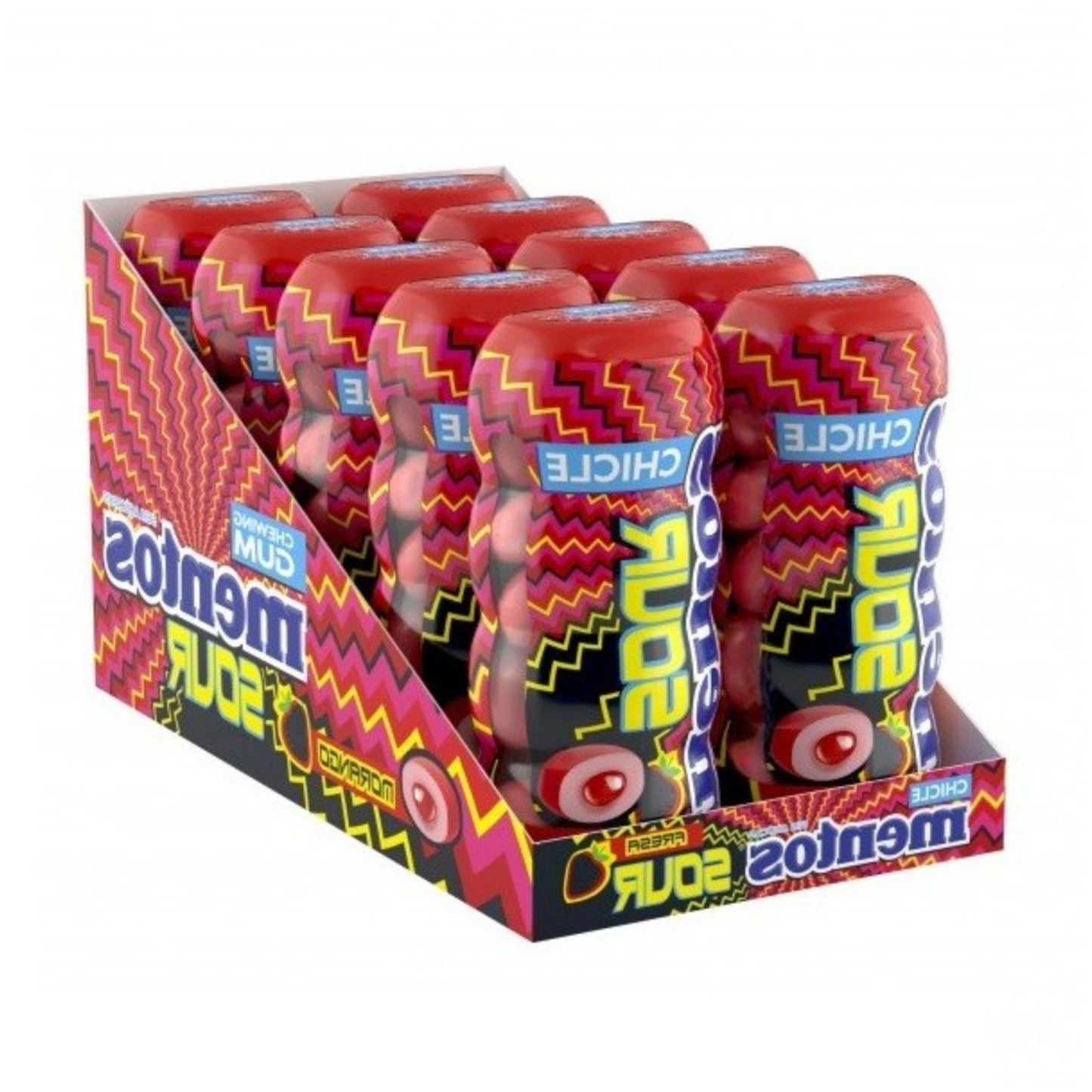 Pot de fraises aigre-gomme Mentos (10x 28 pièces)