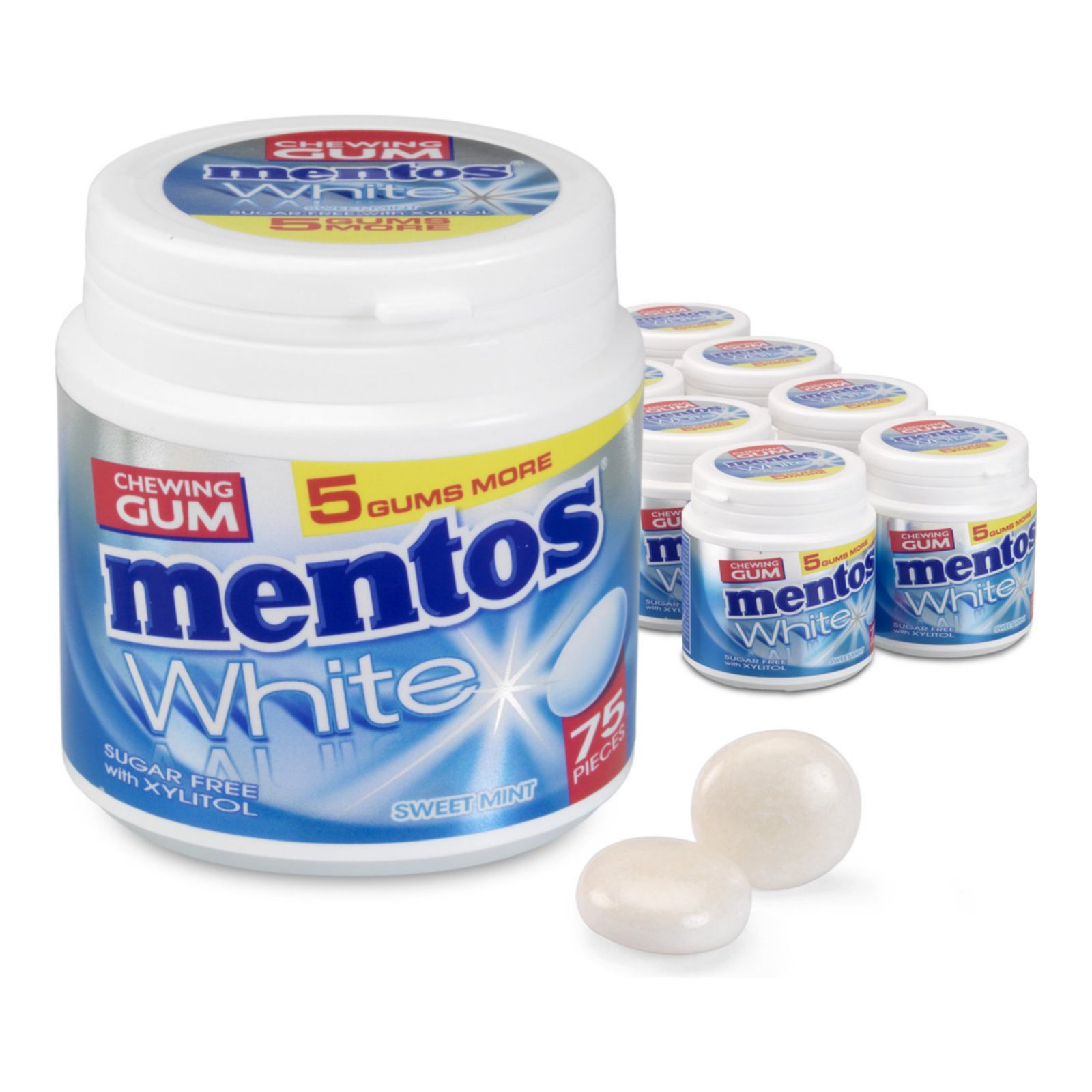 Mentos gum white menthe bouteille (8x 75 pièces)