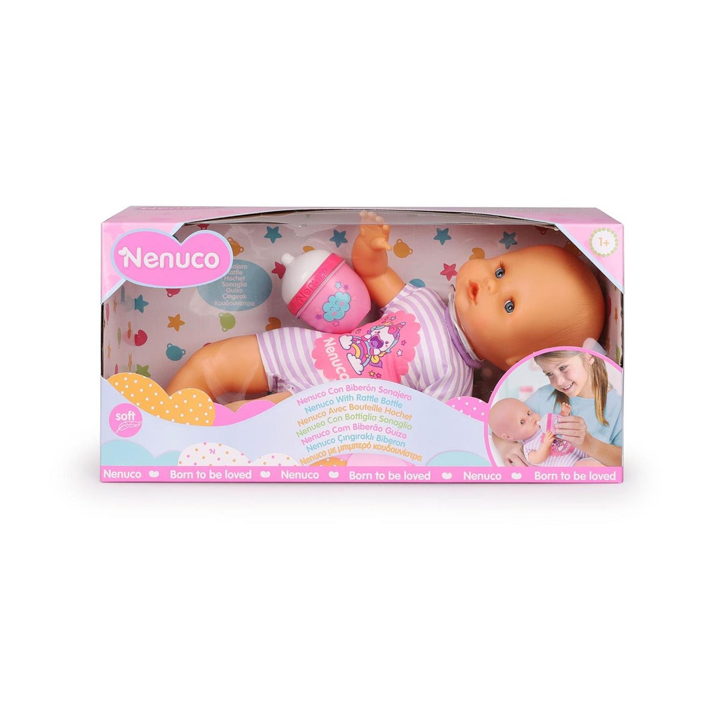 NENUCO BABYPOP avec un corps doux violet d'environ 32 cm de taille