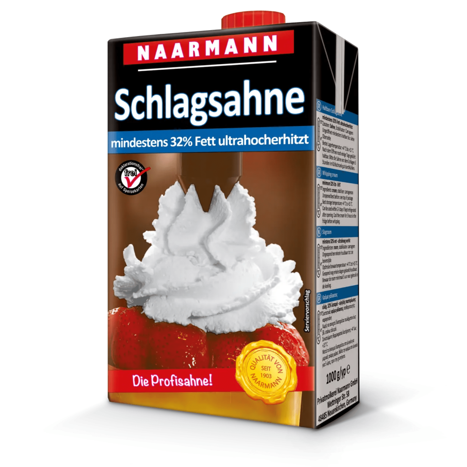 Naarmann chantilly au sucre 32% pack avec bouchon à vis (1 litre)
