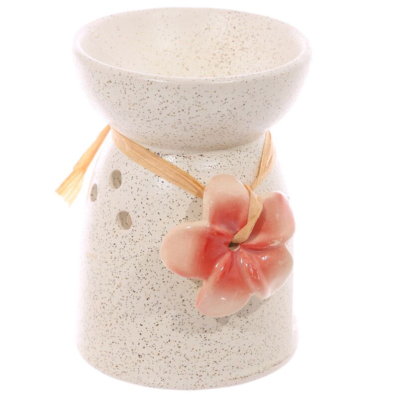 Huile en céramique à fleurs à la crème tachetée et au parfum de cire