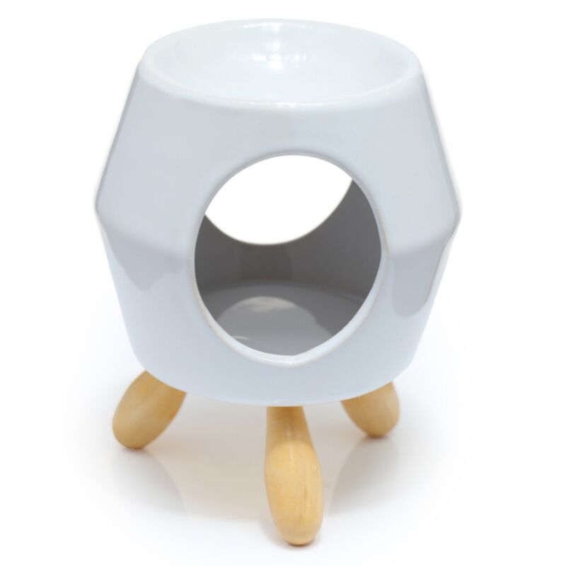Brûleur de parfum de céramique de l'abstrait blanc avec pied