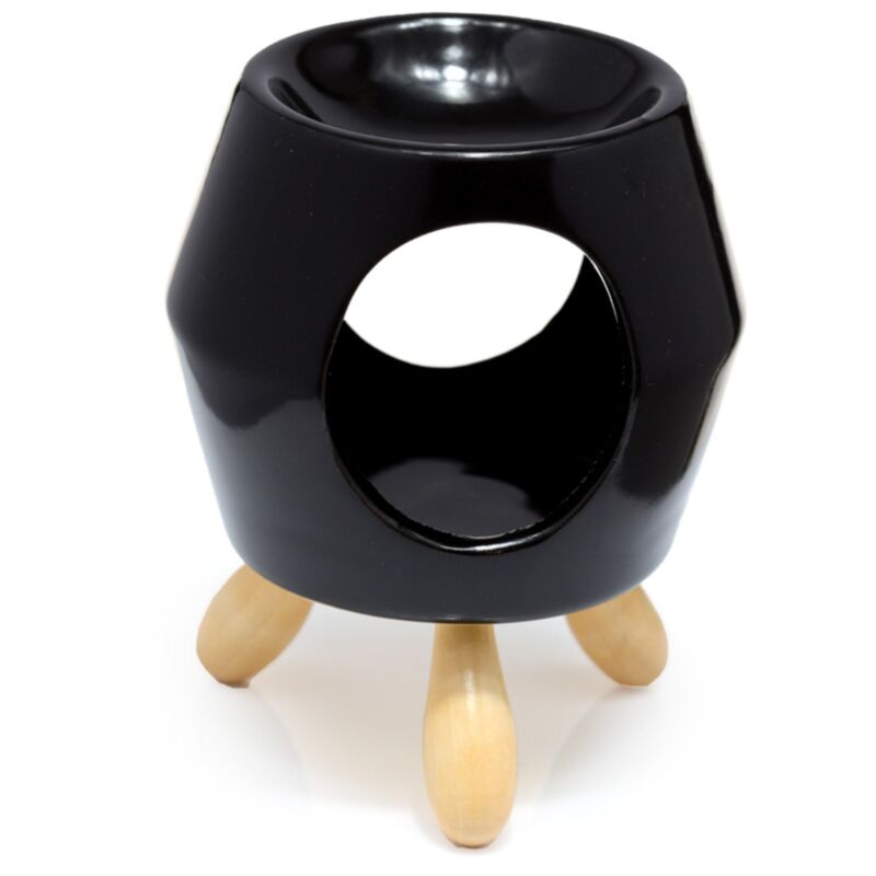 Brûleur à parfum en céramique noire avec pied