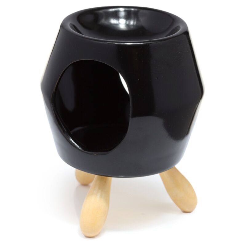 Brûleur à parfum en céramique noire avec pied