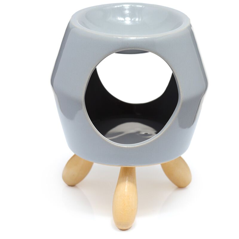 Brûleur de parfum de céramique abstrait gris avec pied