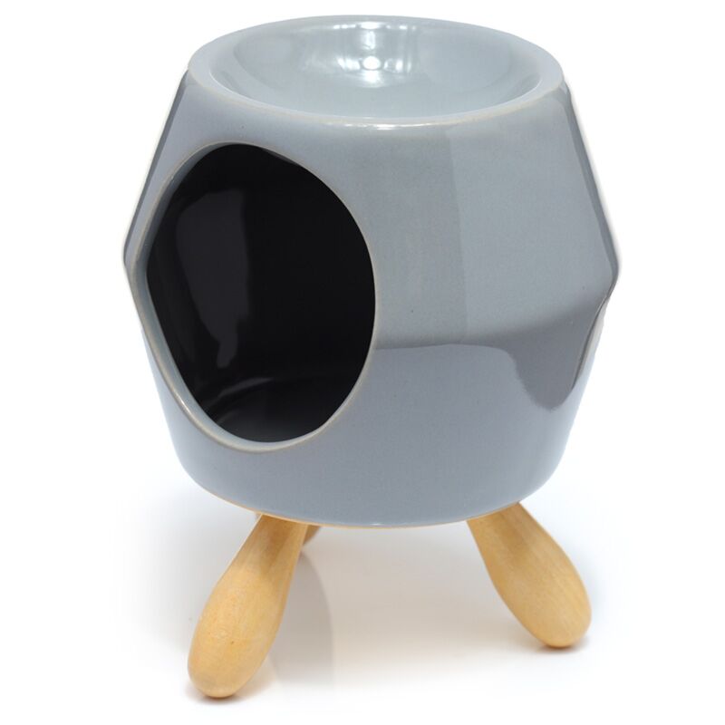 Brûleur de parfum de céramique abstrait gris avec pied