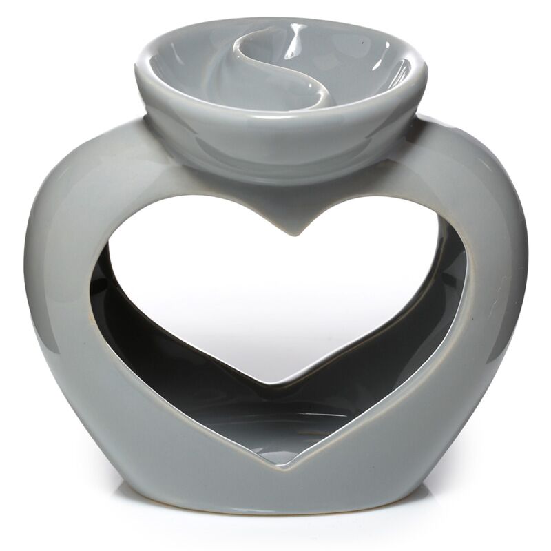 Huile en céramique à double bol en forme de coeur gris et brûleur à parfum de cire