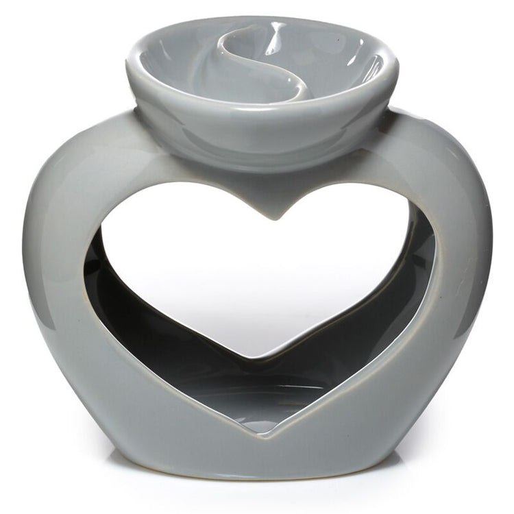 Huile en céramique à double bol en forme de coeur gris et brûleur à parfum de cire