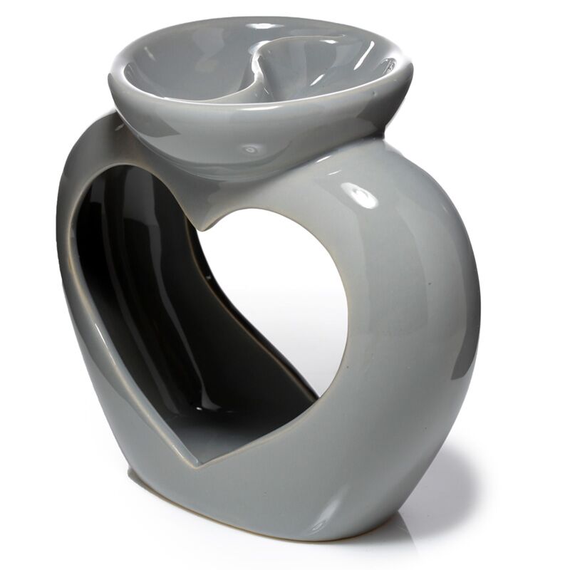 Huile en céramique à double bol en forme de coeur gris et brûleur à parfum de cire