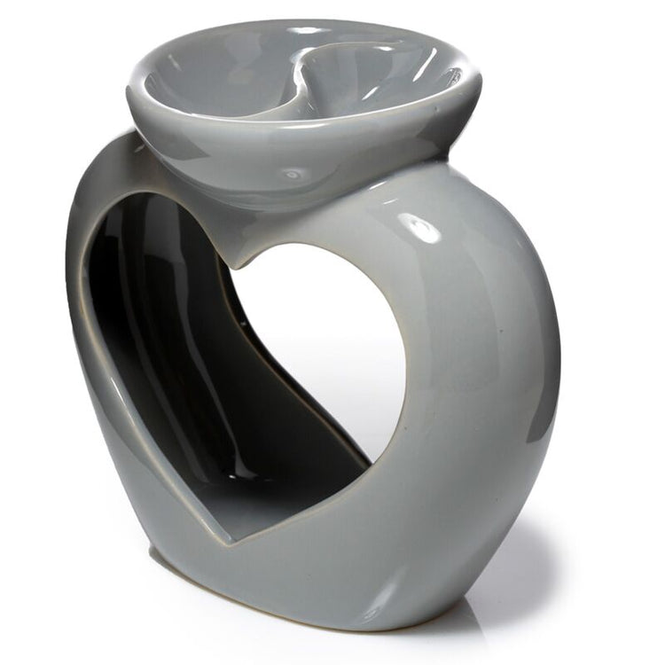 Huile en céramique à double bol en forme de coeur gris et brûleur à parfum de cire