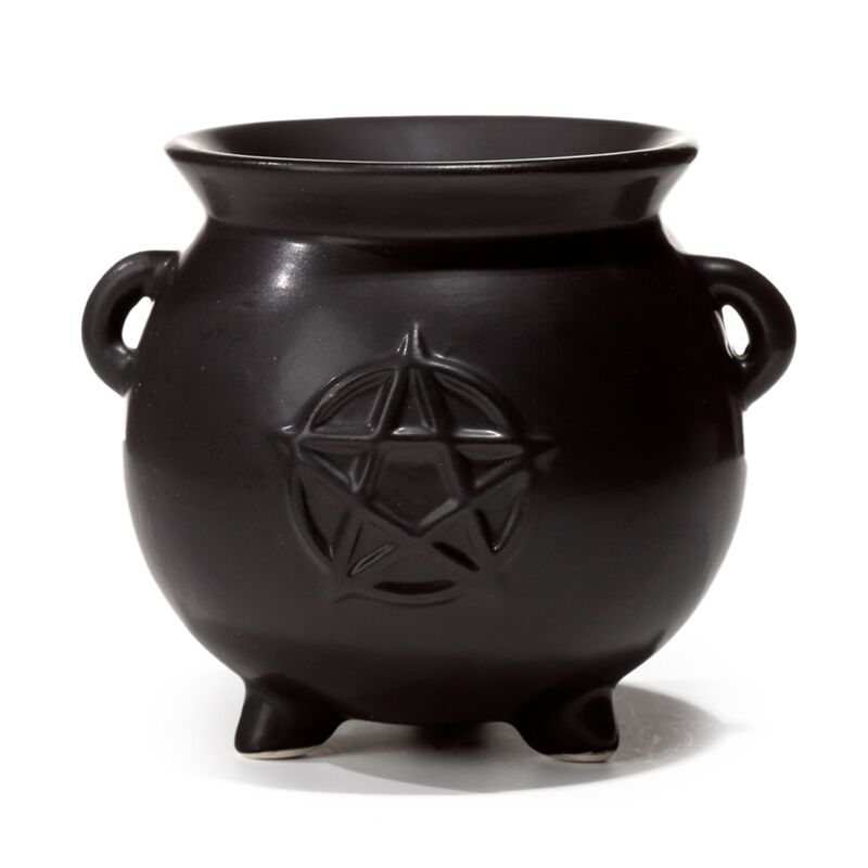 Brûleur d'odeur en céramique noire de sorcière pentagramme