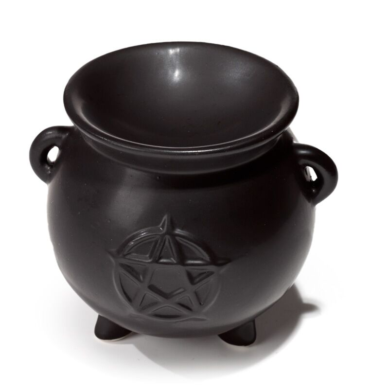 Brûleur d'odeur en céramique noire de sorcière pentagramme