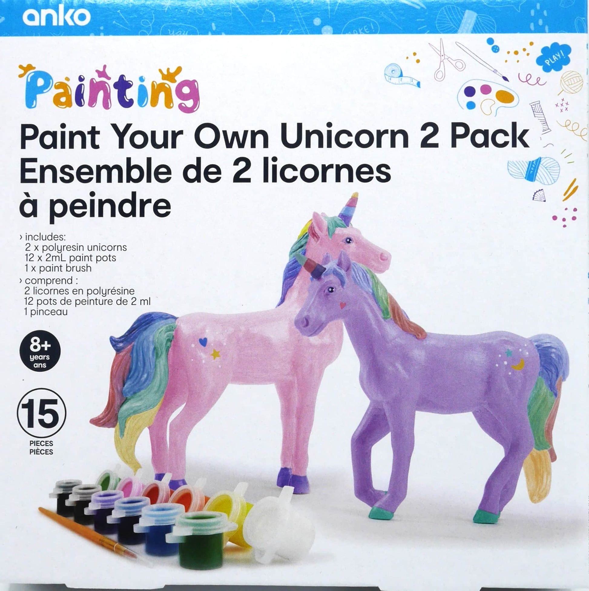 2 licornes de résine poly pour peindre dans vos propres couleurs.