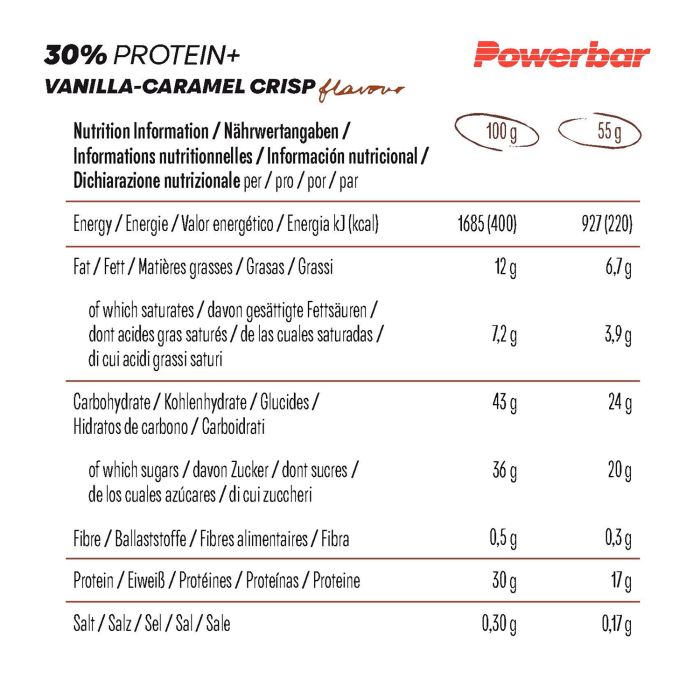 Powerbar 30% protéines+ (15 x 55gr) - croustillant caramel-vanille