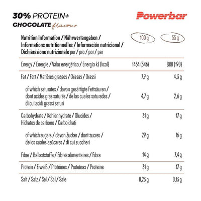 Powerbar 30% protéines+ (15 x 55gr) - chocolat