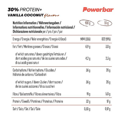 Powerbar 30% protéines+ (15 x 55gr) - vanille noix de coco