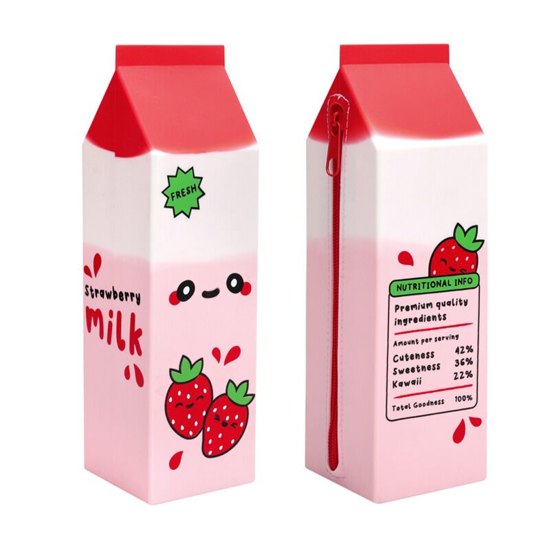 Trousse à crayons debout en carton de lait aux fraises Foodiemals
