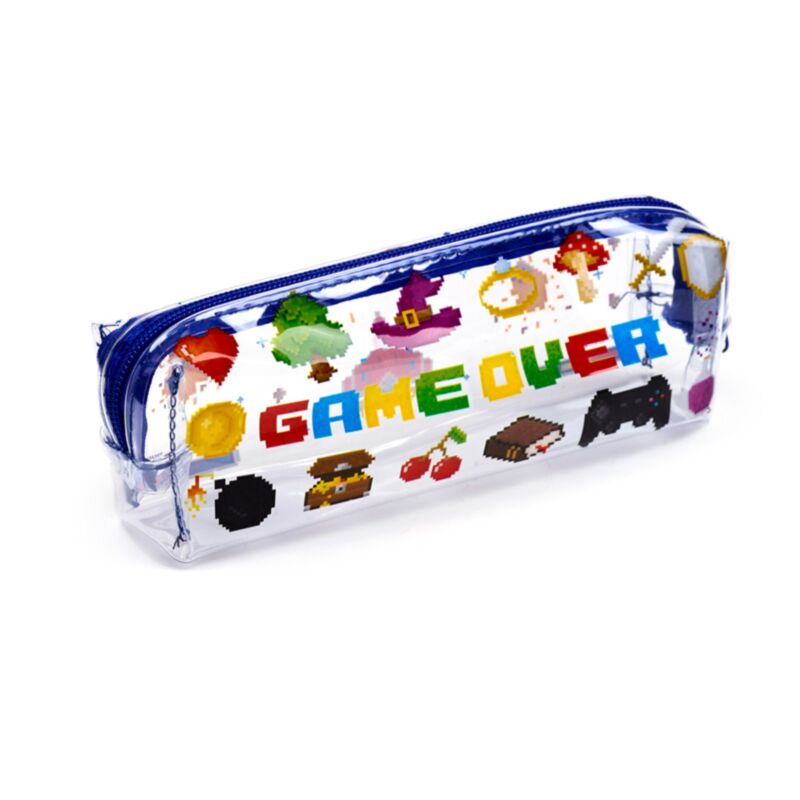Jeu sur une tasse de crayon transparent transparent